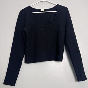 Abercrombie & Fitch Women's Square Neck Ribbed Sweater Black Sz L Stretch boho